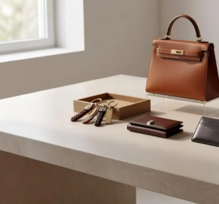 Elegáns pénztárcák és kiegészítők neutrális háttéren