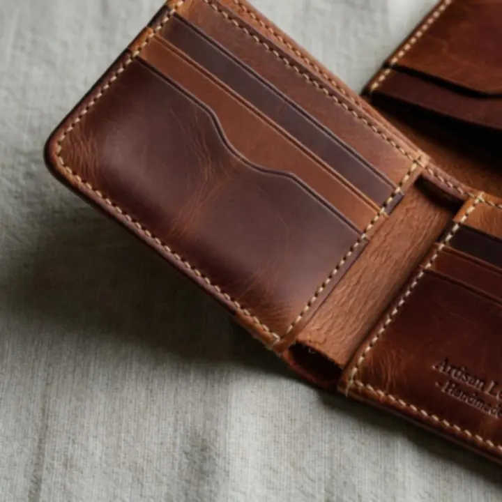 Prémium bőr pénztárca részletgazdag közeli fotója