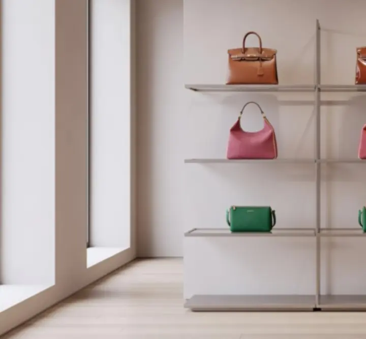 Elegáns női kézitáskák válogatott kollekciója neutrális háttérrel.