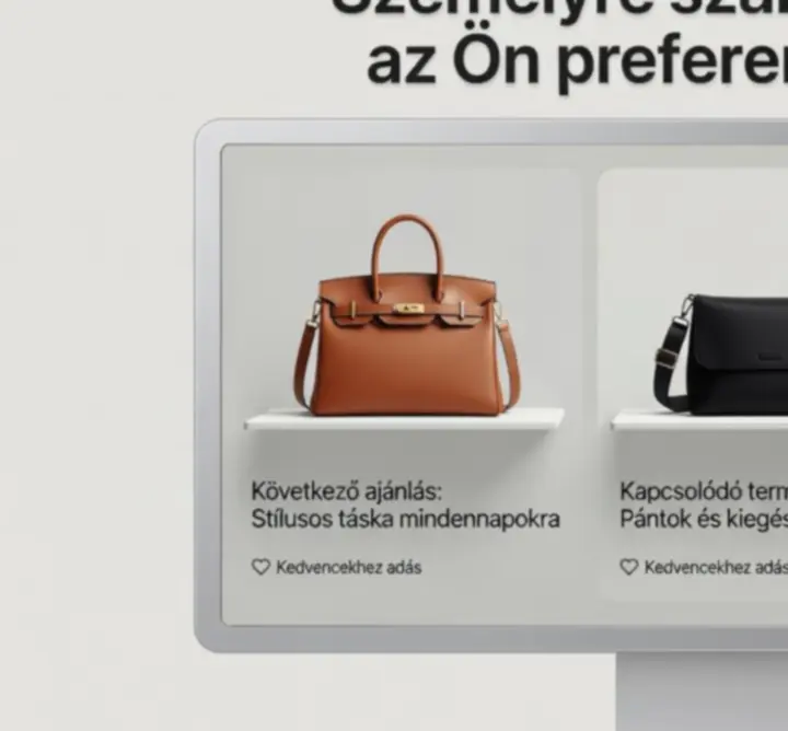Digitális felület személyre szabott táskaajánlásokkal